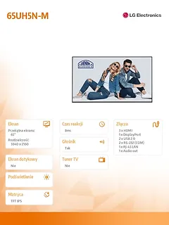 LG Electronics Monitor wieloformatowy 65UH5N-M IPS 500cd/m2 24/7