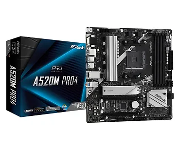 ASRock Płyta gł&oacute;wna A520M Pro4 AM4 4DDR4 HDMI/DP/VGA M.2 mATX