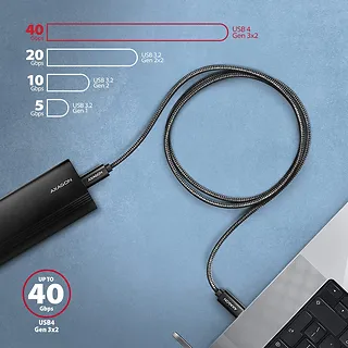 AXAGON BUCM4X-CM05AB Kabel USB-C - USB-C, USB4 Gen 3x2 0.5m, PD 240W, 8K HD, ALU, oplot Czarny