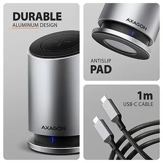 AXAGON HMC-WL9 Wieloportowy hub USB 9in1, 10Gbps, 3xUSB-A, 1xUSB-C, DP 8K/60Hz, HDMI 4K/60Hz, PD 100W, GLAN, 100cm USB-C kabel, wireless charging 15W