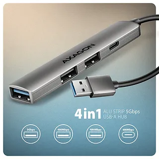 AXAGON HUE-STA HUB 4-portowy 1x USB-A 5Gbps, 2x USB2.0 + 1x USB-C 2.0, 12cm kabel USB-A