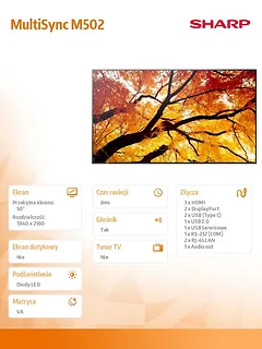 Sharp Monitor wielkoformatowy MultiSync M502 50 cali 550cd/m2 24/7