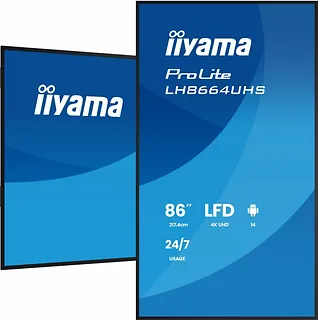 IIYAMA Monitor 86 cali LH8664UHS-B3AG 24/7,IPS,ANDROID 14,4K,2xHDMI,RJ45,    2xUSB,WiF,iUSB-C(DP-Alt),2x16W, iiSignage? (CMS), iiControl (DMS),iiShare,    ES