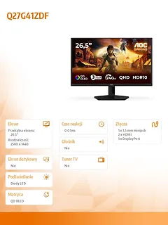 AOC Monitor 26.5 cala Q27G41ZDF QD-OLED 240Hz HDMIx2 DP