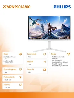 Philips Monitor 27M2N5901A 27 cali IPS 4K 160Hz HDMIx2 DP Pivot Głośniki