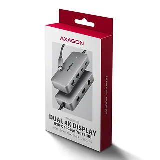 AXAGON HMC-CUB83X2 Wieloportovy hub USB 7in1, 10Gbps, 2x USB-A, 1x USB-C, 1x HDMI 4K/144Hz, DP 8K/30Hz, GLAN, PD 100W, 15cm USB-C kabel