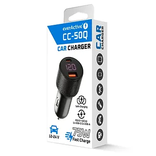 everActive Ładowarka samochodowa CC-50Q QC3.0 75W 1X USB + 1X USB-C PD czarna