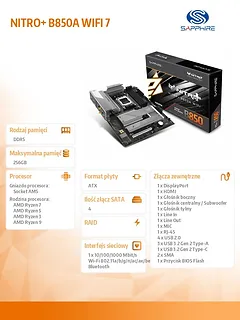 Sapphire Technology Płyta gł&oacute;wna NITRO+ B850A WIFI7 AM5 4DDR5 mATX