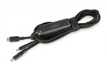 Digitus Kabel zasilający 2w1 USB-C - 2x USB-C, USB 2.0 140W PD 3.1, nylonowy, 1,8m czarny