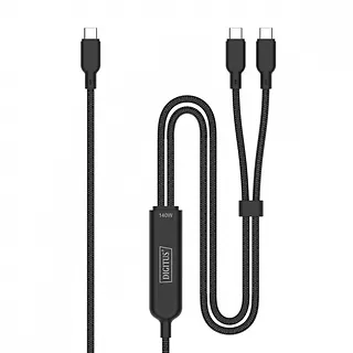 Digitus Kabel zasilający 2w1 USB-C - 2x USB-C, USB 2.0 140W PD 3.1, nylonowy, 1,8m czarny