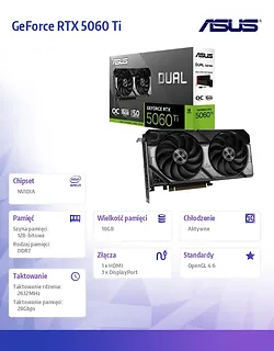 Asus Karta graficzna GeForce RTX 5060 Ti Dual OC 16GB GDDR7 128BIT 3DP/HDMI
