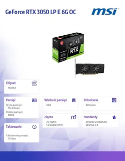 MSI Karta graficzna GeForce RTX 3050 LP E 6G OC