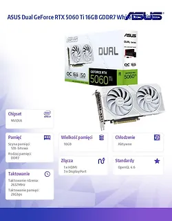 Asus Karta graficzna RTX 5060 TI DUAL OC WHITE 16GB GDDR7 128 BIT DP