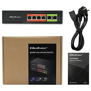 Qoltec Przełącznik sieciowy SWITCH FAST Ethernet PoE | 4x RJ45 |  2x    RJ45 Uplink | 65W | 10/100Mb/s