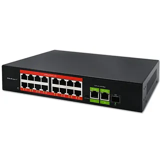 Qoltec Przełącznik sieciowy SWITCH FAST Ethernet PoE | 16x RJ45 10/100  Mb/s | 2x RJ45 Uplink 1000 Mb/s | 1x SFP 1000Mb/s