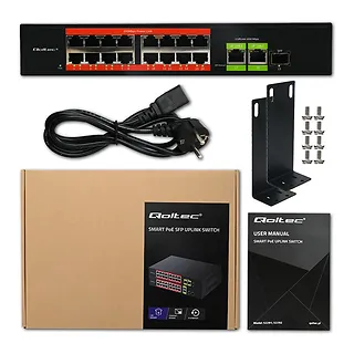 Qoltec Przełącznik sieciowy SWITCH FAST Ethernet PoE | 16x RJ45 10/100  Mb/s | 2x RJ45 Uplink 1000 Mb/s | 1x SFP 1000Mb/s