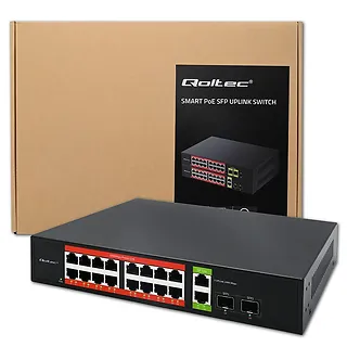 Qoltec Przełącznik sieciowy SWITCH Gigabit Ethernet PoE | 16x RJ45 | 2x RJ45 Uplink | 2x SFP | 1000 Mb/s