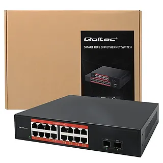 Qoltec Przełącznik sieciowy SWITCH Gigabit Ethernet PoE | 16x RJ45 | 2x SFP | 1000 Mb/s