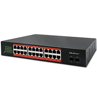 Qoltec Przełącznik sieciowy SWITCH Gigabit Ethernet PoE | 24x RJ45 | 2x SFP | 1000 Mb/s