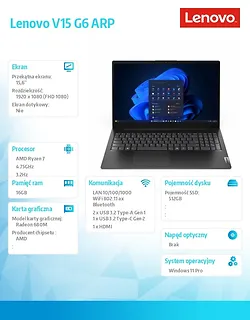 Lenovo Laptop V15 G6 83UU001SPB W11Pro 7 170/16GB/512GB/INT/15.6 FHD/Business Black/1YR CI + 3 YR OS