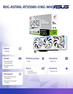 Asus Karta graficzna GeForce RTX 5080 ROG ASTRAL OC GDDR7 256bit 2HDMI/3DP biała