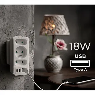 Maclean Rozdzielacz na 3 gniazda MCE248 F/W 2xUSB-A 2xUSB-C biały