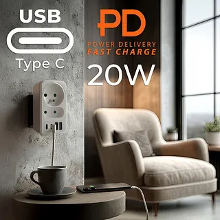 Maclean Rozdzielacz na 2 gniazda MCE249 F/W  2x USB-A 2x USB-C