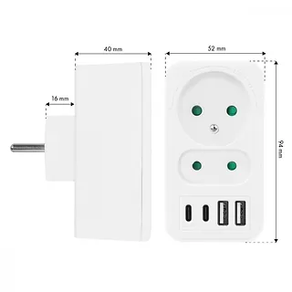 Maclean Rozdzielacz na 2 gniazda MCE249 F/W  2x USB-A 2x USB-C