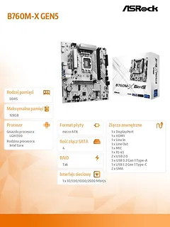 ASRock Płyta gł&oacute;wna B760M-X GEN5 s1700 2DDR5 DP/HDMI mATX