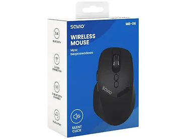 Mysz bezprzewodowa SAVIO MB-06 BT 5.4 USB 2.4 GHz ergonomiczna 3800DPI
