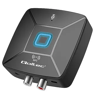 Qoltec Bezprzewodowy transmiter odbiornik Audio HiFi Home&Car | Bluetooth 6.0 | NFC | 2 x RCA | 1 x AUX MiniJack 3.5mm | Mikrofon