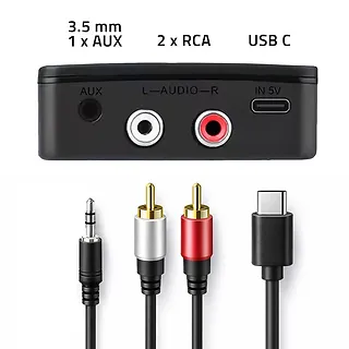 Qoltec Bezprzewodowy transmiter odbiornik Audio HiFi Home&Car | Bluetooth 6.0 | NFC | 2 x RCA | 1 x AUX MiniJack 3.5mm | Mikrofon