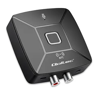Qoltec Bezprzewodowy transmiter odbiornik Audio HiFi Home&Car | Bluetooth 6.0 | NFC | 2 x RCA | 1 x AUX MiniJack 3.5mm | Mikrofon