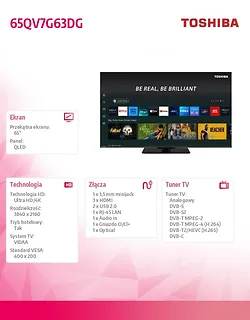 Toshiba Telewizor QLED 65 cali 65QV7G63DG