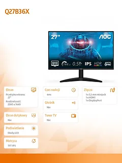 AOC Monitor Q27B36X 27 cali IPS 144Hz HDMI DP