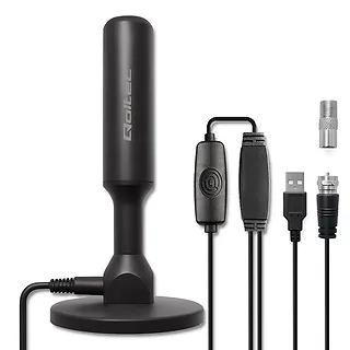 Qoltec Wewnętrzna Antena TV DVB-T2 ze wzmacniaczem sygnału i magnetyczną podstawą | 4K | 28dBi | 5m