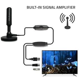 Qoltec Wewnętrzna Antena TV DVB-T2 ze wzmacniaczem sygnału i magnetyczną podstawą | 4K | 28dBi | 5m