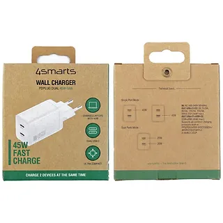 4smarts Ładowarka sieciowa PDPlug Dual 45W 2xUSB-C Biała