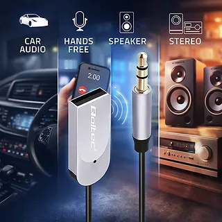 Qoltec Bezprzewodowy adapter odbiornik dźwięku Audio HiFi Home&Car | Bluetooth 6.0 | 2 x RCA | 1 x AUX MiniJack 3.5mm | USB | Mikrofon