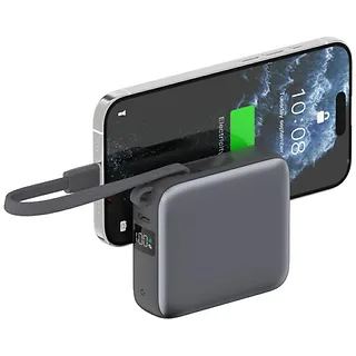 4smarts Powerbank Pocket Dual Cord 10000mAh 22,5W z wbudowanym kablem USB-C 15cm Szary