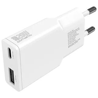 4smarts Ładowarka sieciowa PDPlug 20W GaN + USB-C + USB-A + kabel USB-C  1,5m Biała