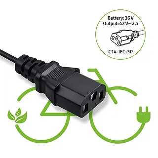 Qoltec Ładowarka do roweru elektrycznego 36V | 42V | 2A | C14-IEC-3Pin + kabel zasilający