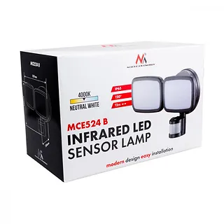 Maclean Ścienna lampa LED, czujnik PIR MCE524B 20W, 1500lm, IP65. neutral white 4000K, czarna