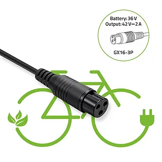 Qoltec Ładowarka do roweru elektrycznego 36V | 42V | 2A | 3P-GX16 + kabel zasilający