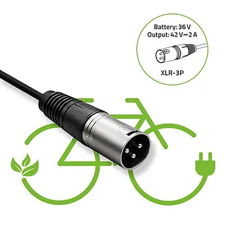 Qoltec Ładowarka do roweru elektrycznego 36V | 42V | 2A | 3P XLR-18mm  + kabel zasilający