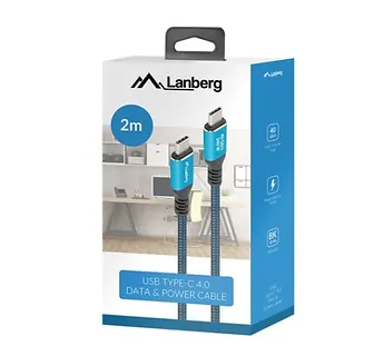 Lanberg Kabel USB-C M/M USB4 2M 240W 8K 60HZ czarno-niebieski