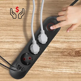 Maclean Listwa zasilająca MCE394 B, 1,5m|3 gniazda + 3xUSB. 110-240V AC 50/60Hz, 2.1A max 2500W, czarna