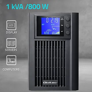 Qoltec Zasilacz awaryjny UPS Pure Sine Wave | 1kVA | 800W | AVR | LCD | Czysty Sinus