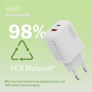 Digitus Ładowarka sieciowa/zasilacz USB 20W, 1x USB-C, 1x USB-A, biała