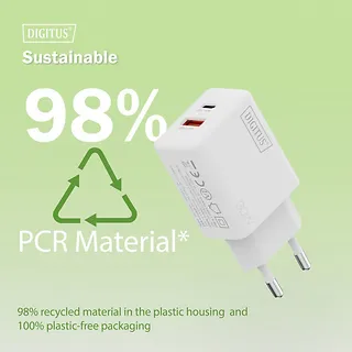 Digitus Ładowarka sieciowa/zasilacz USB GaN 30W, 1x USB-C, 1x USB-A, biała